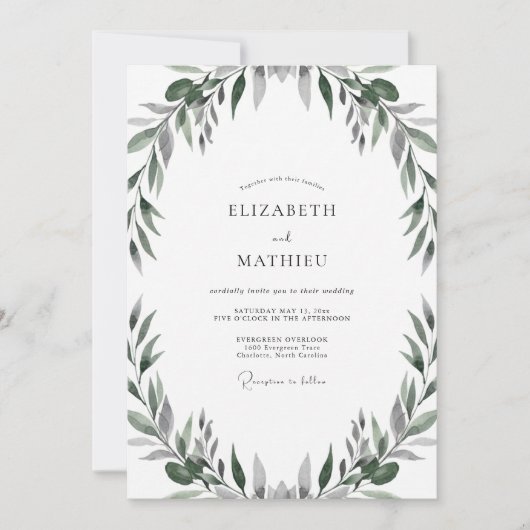 Gedämpfte Olivenblatt-Hochzeit Einladung (Vorderseite)
