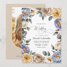 Gedämpfte Periwinkle-, Buttercreme- und Greige-Hoc Einladung