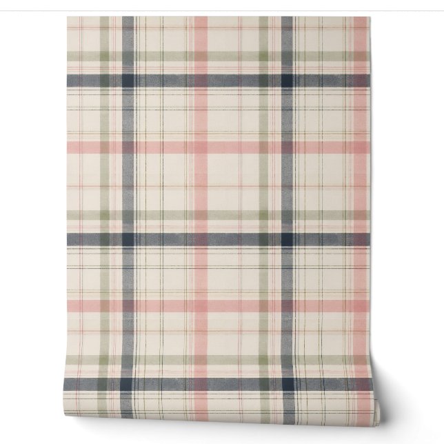 Gedämpfte Pink Grün Blau Karo Tapete (Abrollen)