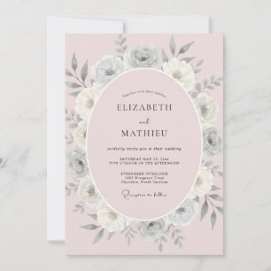 Gedämpfte Pinke Ranunculus Eukalyptus Hochzeit Einladung