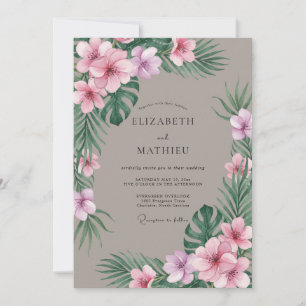 Gedämpfte Pinke Tropische Eukalyptus-Hochzeit Einladung