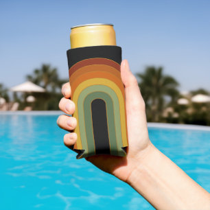 Gedämpfte Retro-Siebziger-Jahre Groovy-Regenbogen  Selters Dosenkühler