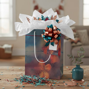 Gedämpfte rosa Blumen mittelgroße Geschenktüte