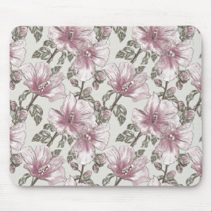 Gedämpfte rosa Hibiskusblüten Muster Mousepad