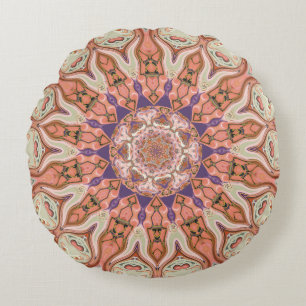 Gedämpfte Rosa-Mandala-rundes Wurfs-Kissen Rundes Kissen