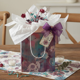 Gedämpfte rosa und blaue abstrakte Blumen mittel G Mittlere Geschenktüte