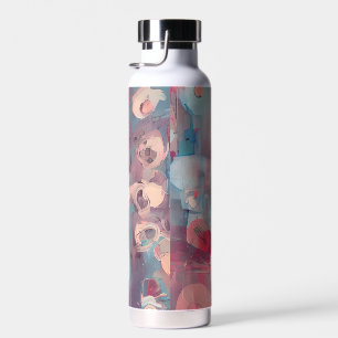 Gedämpfte rosa und blaue abstrakte Blumen Trinkflasche