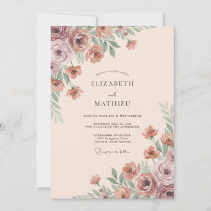 Gedämpfte Rose Wasserfarbe Hochzeit Einladung