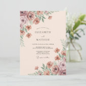 Gedämpfte Rose Wasserfarbe Hochzeit Einladung (Stehend Vorderseite)