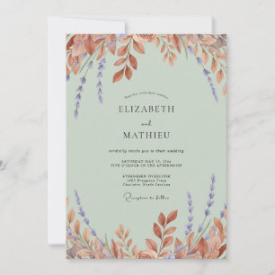 Gedämpfte Salbei-Kupfer-Laub-Eukalyptus-Hochzeit Einladung