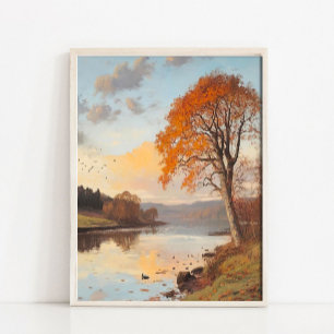 Gedämpfte Sonnenuntergangslandschaftsmalerei, Vint Poster