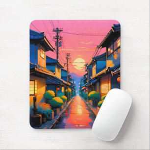 Gedämpfte Straßen, warme Lichter auf japanischer S Mousepad