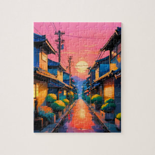 Gedämpfte Straßen, warme Lichter auf japanischer S Puzzle
