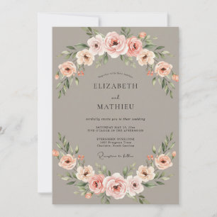 Gedämpfte Taupe-Blumenhochzeit Einladung