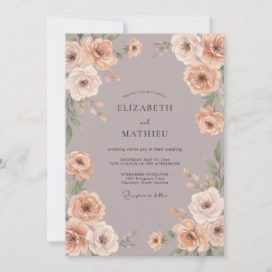 Gedämpfte Taupe-Brautstrauß-Eukalyptus-Hochzeit Einladung