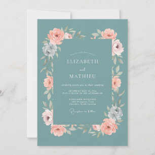 Gedämpfte Türkis-Pfirsich-Aquarell-Hochzeit Einladung