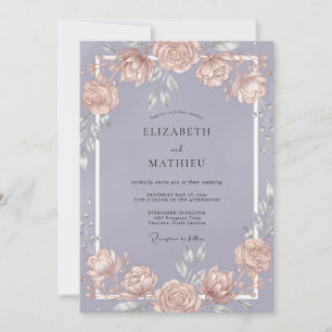 Gedämpfte Veilchen-Pfirsich-Reben-Hochzeit Einladung