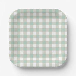 Gedämpfte Vintage-Klassik Gingham Karo Graublau Pappteller