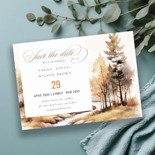 Gedämpfte Wasserfarbe Herbstlandschaft Hochzeit Save The Date