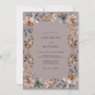 Gedämpfte weiche Malvenfarbene Hochzeit mit Blätte Einladung