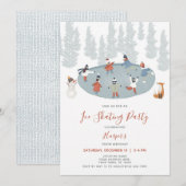 Gedämpfte Winter-Eislaufbahn Kinder-Geburtstag Einladung (Vorne/Hinten)
