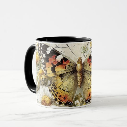 gedämpfter Schmetterling mit Blumen Tasse (Vorderseite Links)