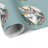 Gedämpftes Blau Folk Art Wolf Wald Geschenkpapier (Rolleneckpunkt)