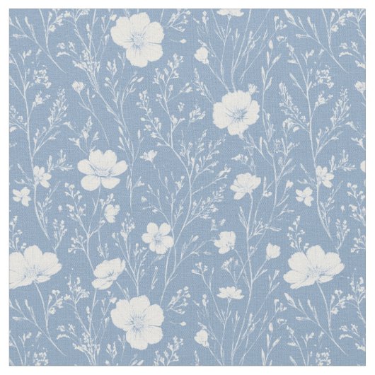 Gedämpftes Blau-Weiß-Wildblumenmuster Stoff (Nahaufnahme)