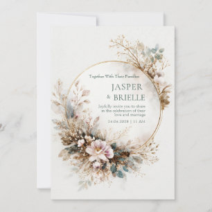 Gedämpftes Blaugrün Aquarell Gold Kreis Hochzeit Einladung