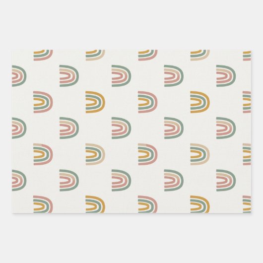 Gedämpftes Boho-Regenbogen-Scandi-Muster Geschenkpapier Set (Vorderseite)