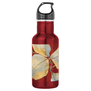 Gedämpftes Gold Blau Wasserfarbe Botanische Blätte Edelstahlflasche