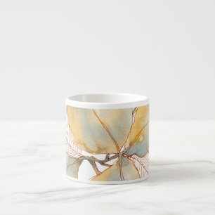 Gedämpftes Gold Blau Wasserfarbe Botanische Blätte Espressotasse
