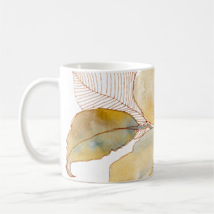 Gedämpftes Gold Blau Wasserfarbe Botanische Blätte Kaffeetasse