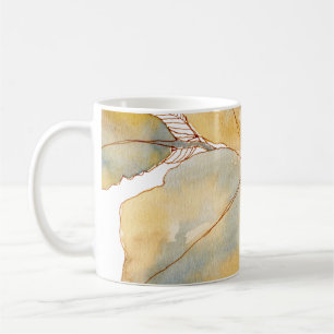 Gedämpftes Gold Blau Wasserfarbe Botanische Blätte Kaffeetasse