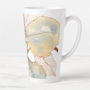 Gedämpftes Gold Blau Wasserfarbe Botanische Blätte Milchtasse