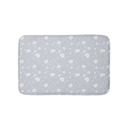 Gedämpftes Grau-Weiß-Wildblumenmuster Badematte (Vorderseite)