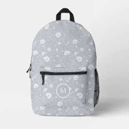 Gedämpftes Grau-Weiß-Wildblumenmuster Bedruckter Rucksack