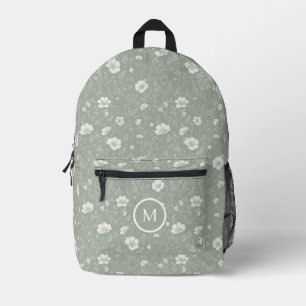 Gedämpftes Grün-Weiß-Wildblumenmuster  Bedruckter Rucksack