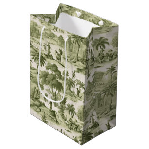 Gedämpftes grünes Cottage-Toile-Landbild Mittlere Geschenktüte