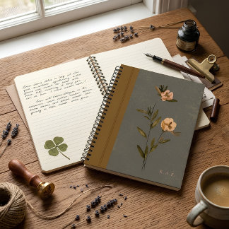 Gedämpftes Olivgrün und goldenes florales Kunstled Notizblock