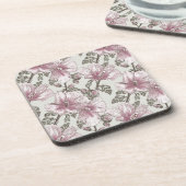 Gedämpftes rosa Hibiskus-Blumen-Muster Getränkeuntersetzer (Linke Seite)