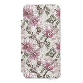Gedämpftes rosa Hibiskus-Blumen-Muster Incipio iPhone Geldbeutel-Hülle (Folio Vorderseite)