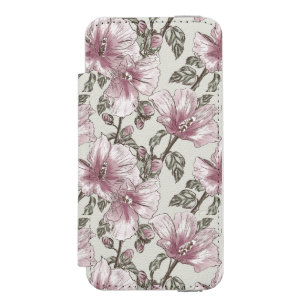 Gedämpftes rosa Hibiskus-Blumen-Muster Incipio Watson™ iPhone 5 Geldbörsen Hülle