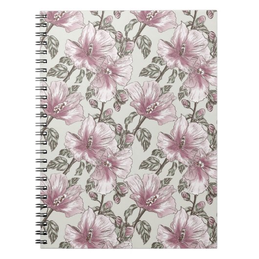 Gedämpftes rosa Hibiskus-Blumen-Muster Notizblock (Vorderseite)