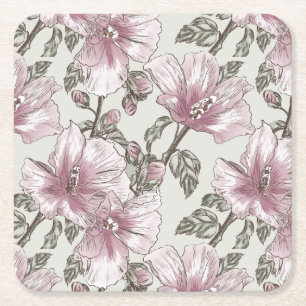 Gedämpftes rosa Hibiskus-Blumen-Muster Rechteckiger Pappuntersetzer