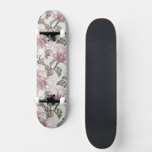 Gedämpftes rosa Hibiskus-Blumen-Muster Skateboard (Vorderseite)