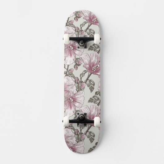 Gedämpftes rosa Hibiskus-Blumen-Muster Skateboard (Vorderseite)
