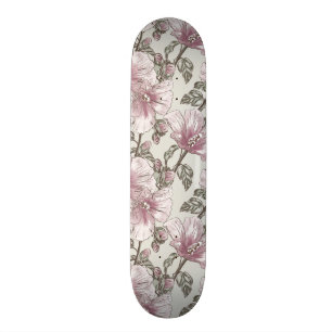 Gedämpftes rosa Hibiskus-Blumen-Muster Skateboard