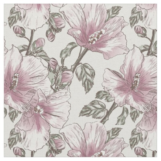 Gedämpftes rosa Hibiskus-Blumen-Muster Stoff (Nahaufnahme)