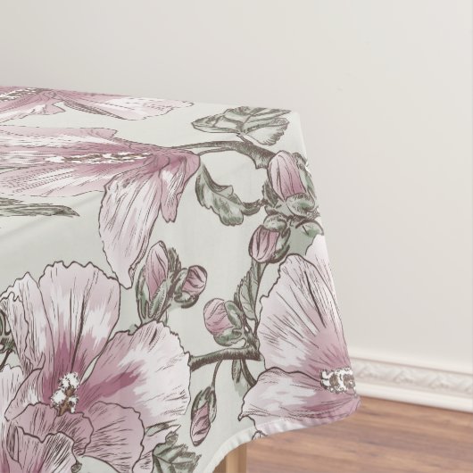 Gedämpftes rosa Hibiskus-Blumen-Muster Tischdecke (Beispiel)